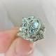 1940s Milgrain Art Deco Retro Transitional Cut Diamond .30 TCW 14K WG Engagement April Birthstone Right Hand Statement Ring Vintage Estate