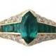 0.75 Ct Emerald And 0.59 Ct Diamond, 18 Ct Yellow Gold Dress Ring - Vintage Circa 1980