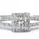 Princess Cut .60CT Diamond Engagement Split Shank Pave Halo Ring Band 14K White Gold Size 4-9