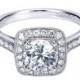 14K White Gold 1.48cttw Bead Set Cushion Shaped Halo Round Diamond Engagement Ring