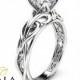 Solitaire Moissanite Engagement Ring 14K White Gold Moissanite Ring Swirl Design Engagement Ring
