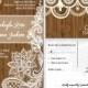 Wood Lace Wedding Invitation Suite, Burlap and Lace, Wood Panel Look Wedding Invitations, Rustic Wedding Invites, Outdoor Wedding, Country
