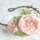 Woodland Peach Flower Crown, Natural, Romantic Head Piece, Bridal Crown, Boho, Mori Girl