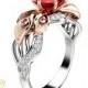Floral Ruby Engagement Ring in 14k Two Tone Gold Calla Lily Natural Ruby Ring 1ct Ruby Diamond Ring