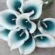 10 Picasso Teal Blue Calla Lilies Real Touch Flowers For Silk Wedding Bouquets, Centerpieces, Wedding Decorations