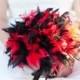 DRAMATIC RED and BLACK Ostrich & Chandelle Feather Bridal Bouquet - Large Full Feathers Crystal Accents Bride Bouquets Custom Wedding Colors