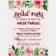 Bridal Party / Bridal Shower Invitation Card, Pink Flowers Design, 5x7" - Digital File, DIY Print