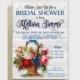 Rustic Chic Bridal Shower Invitation Card, Wood Background with Stylish Flowers, Blue, 5x7" - Digital File, DIY Print