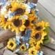 12 pc. Sunflowers and Texas Bluebonnets / Rustic Wedding / Country Wedding / Silk Bridal Bouquet / Grooms Bout / 4 Bridesmaid / 4 Groomsmen