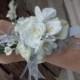 White and Silver Real Touch Silk Wrist Corsage and Boutonniere Combination / Wedding Corsage and Boutonniere / Prom Corsage and Boutonniere