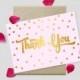 Printable Thank You Cards, Gold Polkadots on Pink Background, 7x5" - Digital File, DIY Print - Instant Download