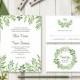 Watercolor Wedding Invitation Set "Lovely Leaves", Green. Printable Wedding Templates. Editable Text, MS Word Templates. Instant Download.