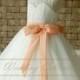 Ivory Lace Tulle Flower Girl Dress With Peach Sash and Bow Baby Dress