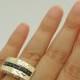 Black diamond ring hammered gold silver wide ring scroll design