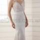 Essense of Australia Sophisticated Column Wedding Dress With Illusion Bodice And Lace Applique Style D2215