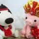 Custom wedding cake topper - Love dog & piggy couple with circle clear base - Chinese Zodiac