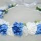 White Floral Crown Blue Bridal headpiece Bridal floral crown Blue Wedding headpiece Bridal flower crown Wedding flower crown Bridal headband