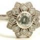 Moissanite And Diamond Art Deco Petal Engagement Ring - 14k Palladium White Gold