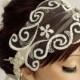 Juliet Cap Veil, Tulle Bridal Hair Fascinator, Delicate Organza Wedding Head Dress Embroidered Lace Designer Headband Rhinestone Accent OOAK
