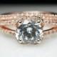 Rose Gold Halo Split Shank Diamond Engagement Ring & Wedding Band Set Large Diamond Halo Vintage Style Ring Rose Gold Engagement Ring