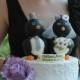 Penguin wedding cake topper - love birds with banner, BIG 5" tall, black and white wedding