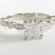 Milgrain Marquise And Dot Diamond Engagement Ring In 14k White Gold