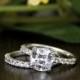 3.60 ct.tw Bridal Set Ring-Cushion Cut Diamond Simulants-Engagement Ring-Eternity Band Ring-Wedding Band Ring-Solid Sterling Silver [9113-2]