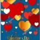 Happy Valentines Day Party Invitation Card Flyer with red, gold and pink hearts