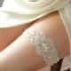 Ivory lace garter, weddiing garter, bridal beaded garter - style #402