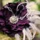 Hair Clip, Comb, Barrette Aubergine - Eggplant Purple, Red, Amethyst Flower. Fascinator Bride Bridal Bridesmaid, Rhinestone Crystals Pearls