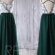 2016 Dark Green Chiffon Bridesmaid Dress Long, White Lace Wedding Dress, Sapgehtti Straps Prom Dress, Floral Pattern Ball Gown Floor (L129C)
