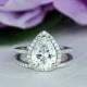 2.5 ctw Classic Pear Cut Halo Bridal Set, Halo Engagement Ring, Man Made Diamond Simulants, Half Eternity Ring, Sterling Silver, Gatsby Ring