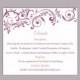DIY Wedding Details Card Template Editable Text Word File Download Printable Details Card Purple Eggplant Details Card Information Card