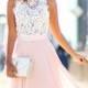White Lace Pink Chiffon Bridesmaid Dress