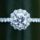 Diamond Engagement Ring  -14K White Gold - 1.40 Carat - Round - Flower Halo - Pave - Antique Style - Bph033