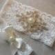 Wedding Garter Set Ivory or White Stretch Lace Bridal Garter Set With Rhinestone Diamond Setting Garter Set.