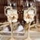 IVORY Rustic Chic Wedding glasses with rope, lace, pearl handmade flower /ivory gray burlap, vintage inspiration