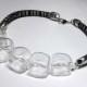 Beaded Jewelry Handmade Lampwork Necklace. Hollow balls. Beads black, white, transparent. Cotton cord.