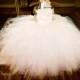 FULL LINED!!! White Sparkle Ballgown Tutu Dress With FREE Headband: White Sparkle Glitter Wedding Costume Pageant Recital Tutu Dress