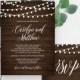 Wedding Invitation Template, Printable Rustic Wood String Lights Invite Set, RSVP, Details, DIY, Instant Download, Editable PDF File 