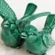 Ceramic Love Bird Wedding Cake Toppers Handmade Keepsake Figurines in Emerald Green - Made to Order