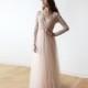 Blush tulle and lace long sleeves gown, Tulle and lace pink dress 1125