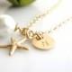 TINY 14K Gold Filled Starfish Charm with Pearl Necklace / Initial Necklaces /bridal shower / Wedding Necklace/ Beach Wedding Jewelry / Gift