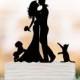 bride and groom Wedding Cake topper with dog, silhouette wedding cake topper. unique wedding cake topper with maltese dog and cat