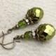 Green Earrings, Victorian Earrings, Olive Green Earrings, Wedding Earrings, Chunky Earrings,Czech Glass Beads, Bridal Earrings,Gifts for Her