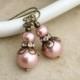 Pink Pearl Earrings, Pink Earrings, Pearl Earrings, Victorian Earrings, Bridal Earrings, Wedding Jewelry, Pink Wedding, Womens Earrings