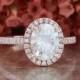 Rose Gold Forever Brilliant Moissanite Engagement Ring in 14k Halo Diamond Wedding Band 9x7mm Gemstone Ring (Bridal Wedding Set Available)