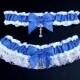 Dr Who Garter Set / Tardis or Gas Mask with Sonic Screwdriver in Royal or Navy Blue w/ White & Silver Lace / Police Box Doctor