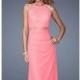 Bright Pink High Neck Net Gown by La Femme - Color Your Classy Wardrobe