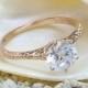 7mm 10K Rose Gold White Topaz Engagement Ring,1 ct Wife,Wedding Ring-Engagement Ring-Rose Gold Band